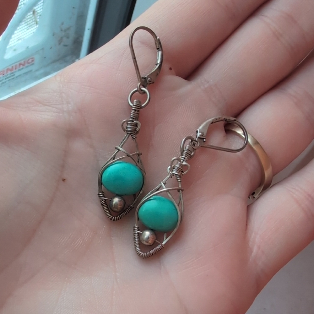 Turquoise Wire Wrapped Earrings